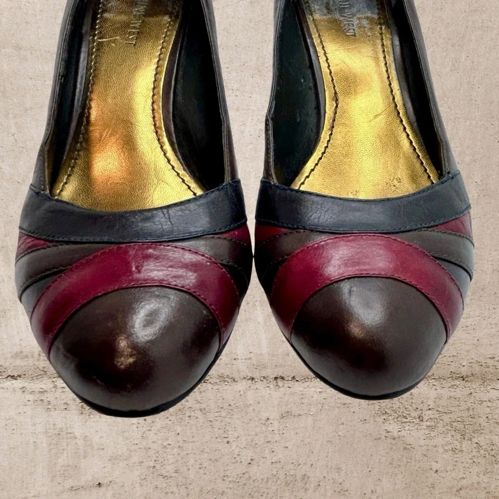 Nine West Brown Burgundy Leather Round Toe Pumps‎ Size 8.5M 3